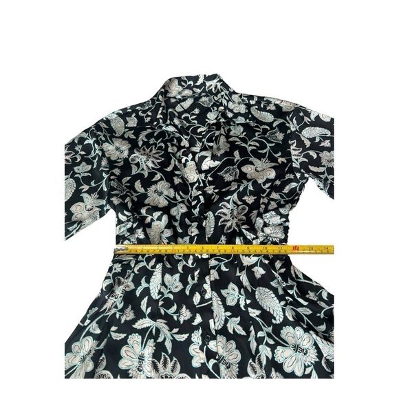 ZARA Satin Effect Black White Floral Shirt Dress XS Long Exaggerated Sleeve XS - Picture 12 of 15